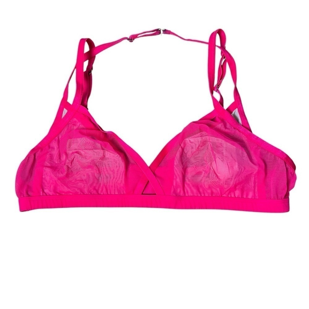 Victoria's Secret Mesh Unlined Demi Bra Hot Pink Sheer Size Medium Strappy Sexy